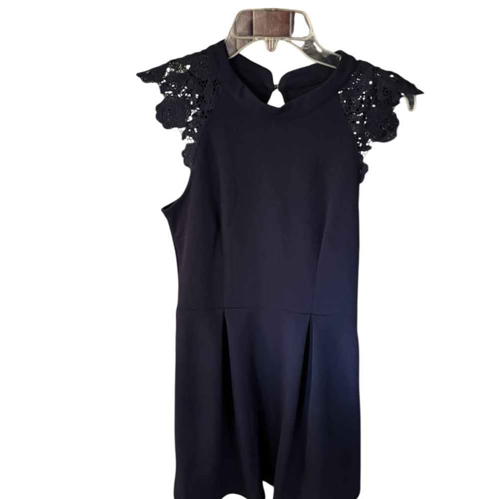 Speechless Navy Blue Crew Neck Dress with Lace Accents Fit and Flare Dress Small